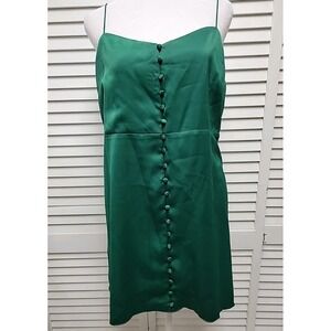 Urban Outfitters Green Silk Satin Spaghetti Cami Camisole Mini Slip Dress L NWT